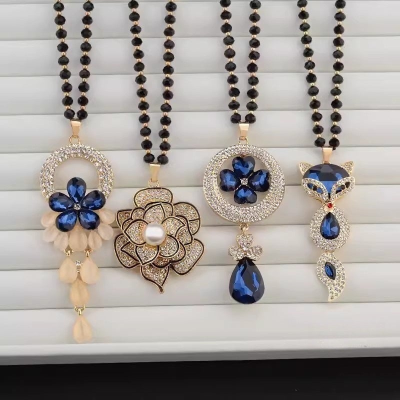 Fashion Simple Crystal Necklace New Sweater Chain Long Female Flower Pendant Versatile High-End Clothing Accessories - Image 3